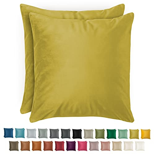Blumtal 2er Set Kissenbezug 40x60 cm Olivegrün - dekorativer Samt Kissenbezug mit verstecktem Reißverschluss, Kissenhülle für Zierkissen Deko-Kissen Polster Sofakissen & Couchkissen, waschbar