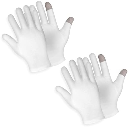 2 Pairs Touch Screen Moisturizing Gloves White Cotton Moisturizing Gloves Overnight Bedtime Heal Eczema Sleeping Lotion Hand Spa Treatment Gloves Repair Rough Cracked Dry Chapped Hands Skin