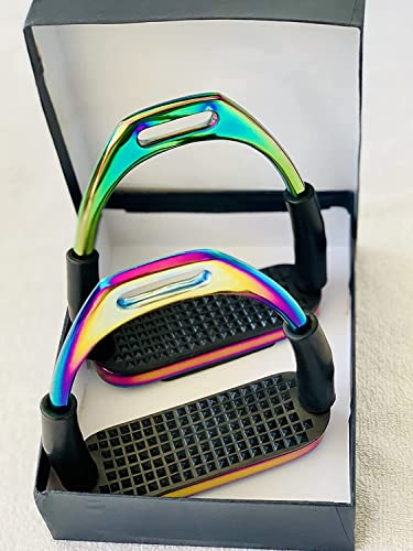 PUMEXFE Rainbow Flexi Stirrups 4.75 Flexible Safety Multi Color Horse Stirrups Riding Bendy Iron Steel