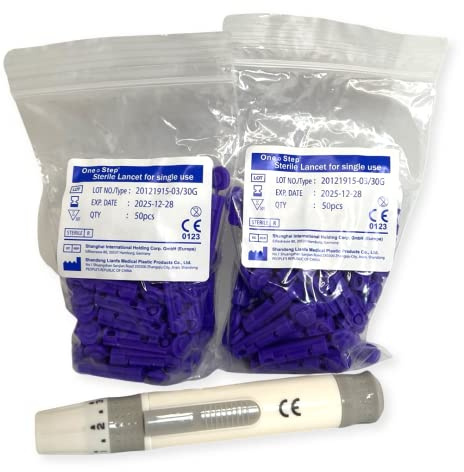 One Step Lancing Device & 100x 30G Lancets for Diabetes Blood Testing
