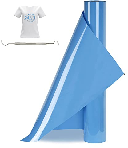 Bocguy Vinilo Textil Termoadhesivo, 30.5 CM X 377 CM Azul Con Gancho Deshierbe, Para DIY Camisetas y Más Telas, Fácil de Cortar (Azul Celeste)