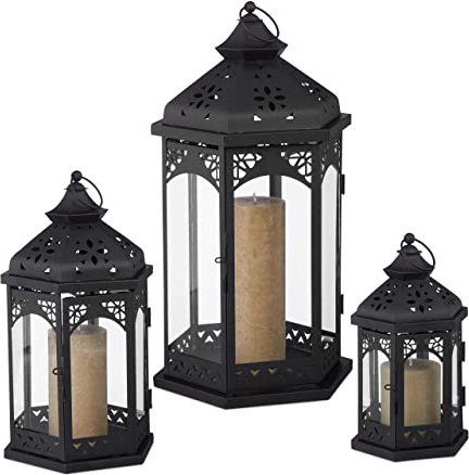 Relaxdays 3er Laternen Set, Deko Laternen für draußen & drinnen, 3 Größen, Vintage, Retro Windlicht für Kerzen, schwarz