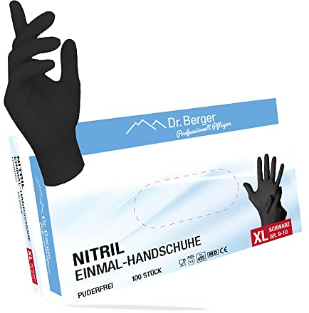 Dr. Berger – 100x medizinische Einweg-Handschuhe aus Nitril – Latex-und puderfrei für einwandfreie Hautverträglichkeit – Einsetzbar in Chemie-, Lebensmittel- & Reinigungsindustrie