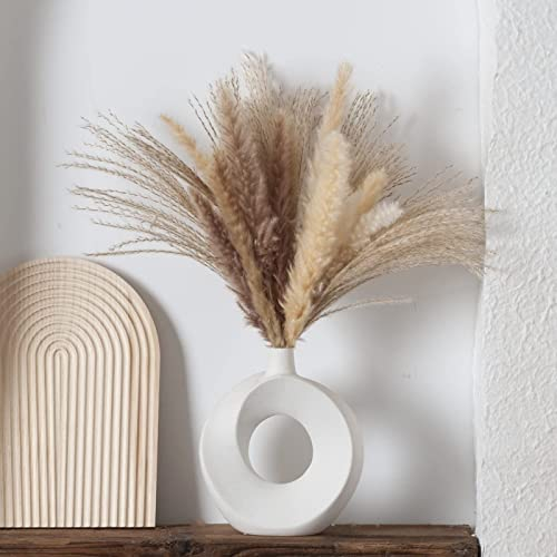 Cutfouwe Vase Weiß Matt Keramik Moderne Deko Donut Vase für Pampasgras,Trockenblumen Blumenvase,Handmade Vasen Runde Form Kreatives Abstraktes Design für Wohnzimmer Büro Dekoration,Geschenk,klein