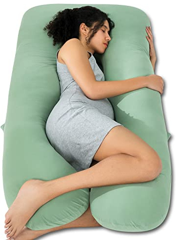 QUEEN ROSE Cooling Pregnancy Pillows, U Shaped Full Body Maternity Pillow for Pregnant Support, Rayon Derived from Bamboo, Buttery Soft, Super Breathable for Hot Sleeper, Green