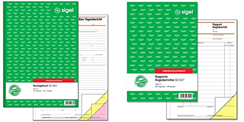 SIGEL SD063 Bautagebuch A4, 3x40 Blatt, selbstdurchschreibend, 1 Stück & SD027 Rapport/Regiebericht A5, 2x40 Blatt, selbstdurchschreibend, 1 Stück