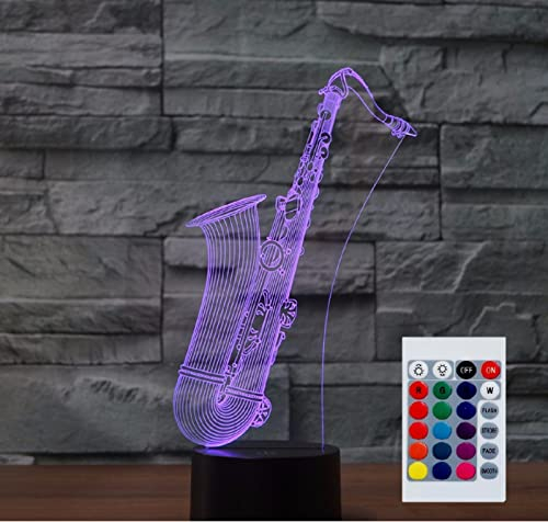 SUPERHONGJIHAO Nachtlicht für Kinder 3D-Saxophon LED-Lampe mit Fernbedienung 16 Farben Geburtstagsgeschenk für Kinder