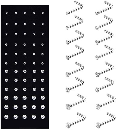 Aroncent 20G Chirurgenstahl Piercing Körper Nasen - 60 PCS Körperschmuck Set Piercing Nasenstecker L-Form Nasen Piercing Kristalle