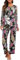 PrinStory Pyjama pour femme à manches longues doux et col rond, A-fp Grande feuille Rose, M