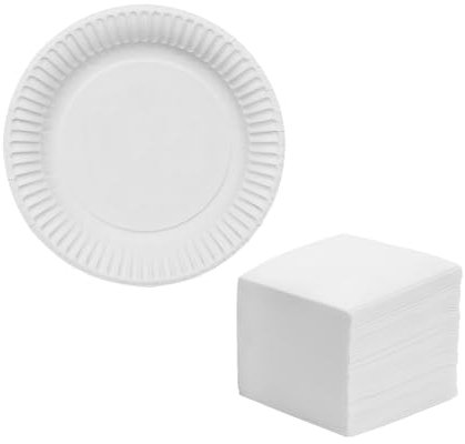 3 Pack x 7 Inch Party Paper Plates with 2 Packs Mini White Square Napkin - 1ply Strong Absorbent Paper Napkin, Disposable White Paper Plates Appetizer Plates for Birthday Halloween Christmas Party