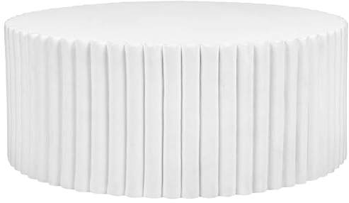 Outdoor Couchtisch Beton und Glasfaser weiß rund ⌀ 117 cm Lamellen-Optik Pozza