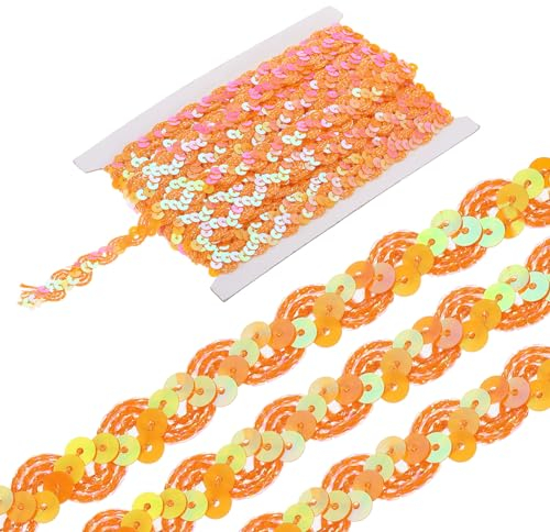QUARKZMAN 11 Yard Pailletten Perlen Spitze Beschnitt 0.6 Welle Pailletten Zopf Beschnitt Streifen Pailletten Farbband Beschnitt für Basteln Verschönerungen Bastelarbeit Nähen Kostüm Orange