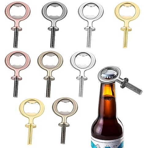 Juwacoo 10 Pcs DIY Metal Bottle Openers, Threaded Beer Opener Inserts, Stainless Steel Bottle Opener Kits, Thread DIY Craft Beer Bottle Opener for DIY Craft, Woodturning Projects (8 x 4.3 CM)