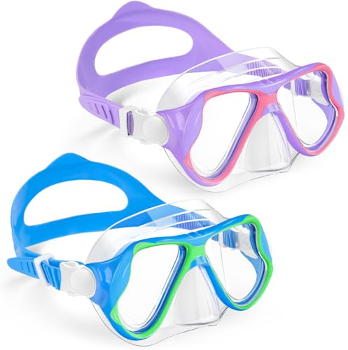 Freela 2 Pack Swim Goggles Kids Swimming Goggles for Kids 6-14 4-7 3-6 8-12 with Nose Cover Anti Fog 180° Clear View Pool Water Goggles Mask Childrens Boys Girls Toddler Youth 4 5 6 7 Years