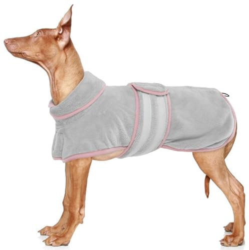 MHaustlie Hundebademantel, verstellbares Hundetuch mit Klettverschluss, absorbierender Hundebademantel für mittelgroße Hunde, Warmer Hundetrockner nach dem Baden oder Schwimmen (Grau, L)