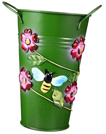 INOOMP American Pastoral Handgemalter Eisenrelief-blumenbehälter Vintage Wrought Iron Vase Für Blumenarrangements Und Dekoration Im Garten Und Zuhause Dunkelgrün