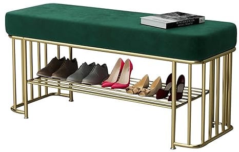 ASerZenith Schuhregal-Sitzbank, Samt-Eingangsbank mit Stauraum, gepolsterte Schuhbank für Schlafzimmer, Ende des Bettes, Schrank, Flur, Tür, Wohnzimmer, Schlammzimmer (grün, 60 x 35 x 45 cm)