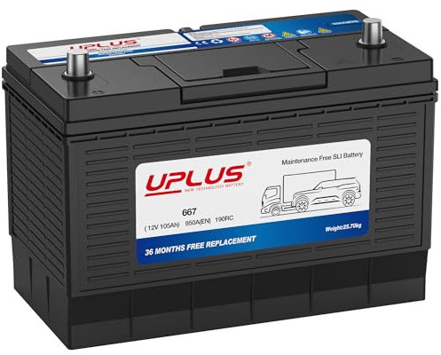 UPLUS Heavy Duty Leisure Car Battery, Replacement for XV31MF, 667 12V 105Ah Maintenance Free, 950A 190RC, Leisure Battery for Caravan, AUTO, Truck, SUV, Van, 329L x 171W x 235.5H(mm) Group 31