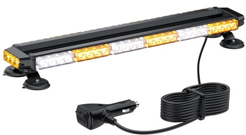 Justech 54LEDs Warnleuchte Rundumleuchte 27 Modi Blitzleuchte Schraube Starker Magnet Amber + Weiß Decke Licht 12/24V Notfallblinklampe mit E57 Blinklicht 5m Netzkabel Doppelschalter Metallhalterung
