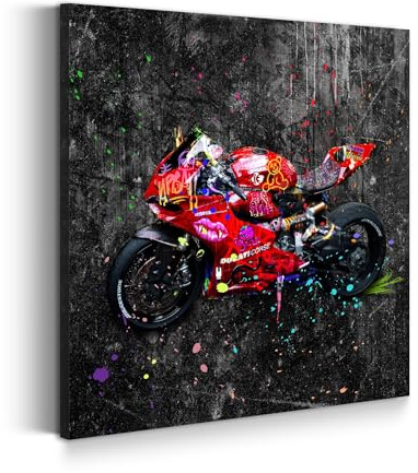 Street Art Motorrad Leinwandbild Wandbild Kunstdruck XL Wanddeko Pop Art Größe 80x80x4cm