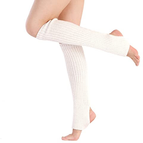 SHSHbuy Gestrickt Beinwärmer Damen Warme Gestrickte Socken Beinlinge Stiefel Häkeln Lange Leg Warmers,Yoga Socken Beinwärmer für Ballett Fitness Yoga(white)