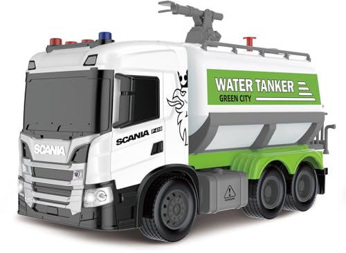 Cheerful Toys Tankwagen LKW Kinder - Scania 25cm Wassertankwagen Fahrzeug Spielzeug mit Sound und Licht, Grünes Stadtfahrzeug für Jungen 3 4 5 6 Jahre