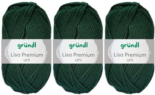 3x50 Gramm Gründl Lisa Premium Uni aus 100% Polyacryl inkl. Anleitung für Meerschwein (16 Tannengrün)