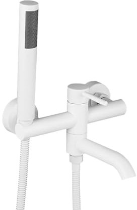 Grifo Mezclador para Bañera Grifo de Bañera Blanco con Ducha de Mano Mezclador Monomando de Ducha de Latón con Caño Giratorio de 90° Grifo Bañera Y Ducha Monomando