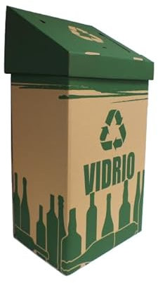 Papelera de Cartón Ecológica para reciclaje de Vidrio. Capacidad 82L - Papelera de Reciclaje para Oficina en Casa - Verde - Fácil y Rápido Montaje (100)