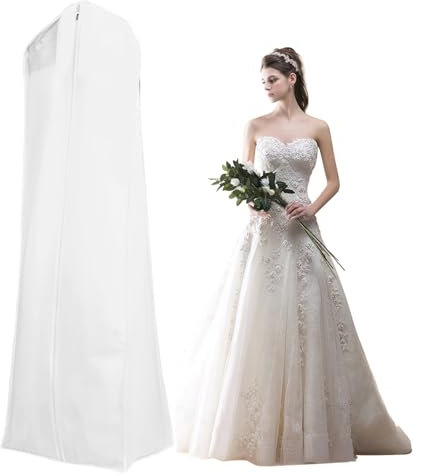 Kleidersack Brautkleid,Kleidersack Lang 180 cm,Kleidersacke Lang,Kleiderhülle Lang,Atmungsaktiver,Staubdichte,mit reißverschluss,für Brautkleider,Abendkleider,Lange Mäntel,180 x 60 x 40cm (Weiß)