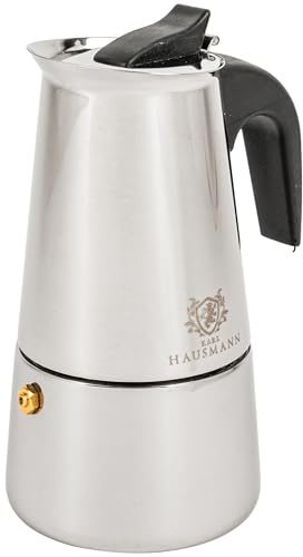 KARL HAUSMANN Espressokocher Induktion aus Edelstahl, 450 ml, 9 Tassen | Mokkakanne aus Stahl mit doppelwandigem Aufbau, für Induktion und weitere Herdarten, Kunststoffgriff