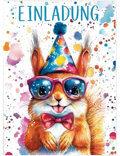 Werfunee - 12 Stück Einladungskarten Kindergeburtstag Mädchen Junge - 15 x 11cm Eichhörnchen Einladungskarten Geburtstag - Einladung Kindergeburtstag - Geburtstagseinladungen Mädchen Junge
