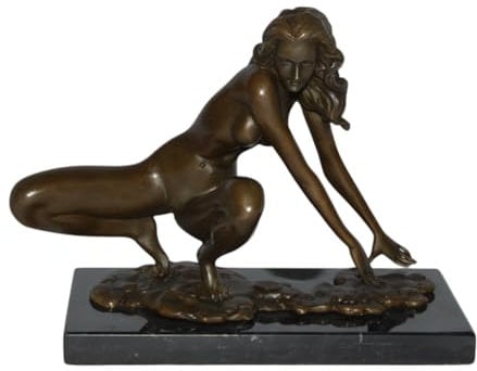 Bronzefigur Bronzeskulptur Frau Akt kniend auf Sockel Länge 24 cm Deko Bronze Figur Erotik