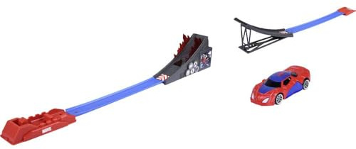 Majorette Jada Toys Marvel Bahn Bridge Jumper (127 cm) - Rennbahn-Brücke mit Katapult und Sprungschanze inkl. Spider-Man Auto aus Metall, Spielzeug für Kinder ab 3 Jahre