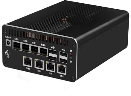MNBOXCONET AI Firewall Mini PC Core Ultra 7 155H CPU, DDR5 32GB RAM 1TB NVMe SSD, Micro Desktop Computer Office 8 x 2.5Gbe LAN, Support Win Linux Proxmox OPNsense, SPK/MIC