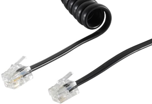 1aTTack.de 1x 7.5m - Telefonkabel RJ10 Stecker Hörer Spiralkabel Telefonhörerkabel Telefonstecker RJ10 Kabel Festnetztelefon Telefonhörer Telefon Kabel schwarz