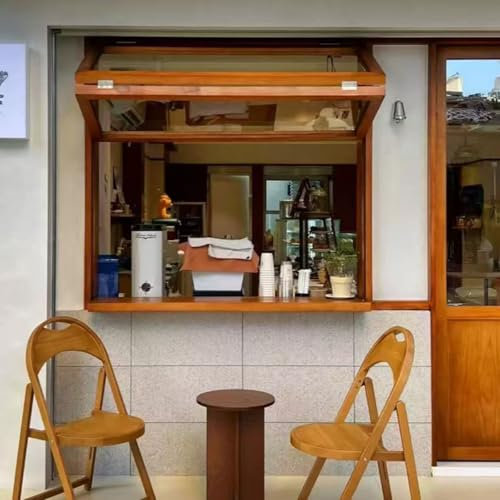 Ventana deslizante plegable de aleación de aluminio para camiones de alimentos y cafeterías, ventana de concesión, marrón, 100 x 110 cm, diseño versátil de cobertizo, duradero y fácil de usar