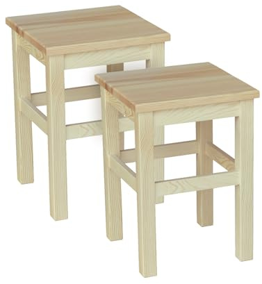 Metdrew Holzhocker | Holzhocker 32 x 32 x 45 cm | Küchenhocker | Quadratischer Hocker | Rustikaler Stil | 2 Stück | Holzschemel | Farbe: Kiefer mit Klarlack überzogen | 2 Stück
