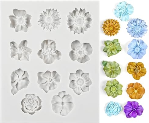 Silikonform Blumen, 3D Silikonformen Gießformen für Fondant, Schokolade, Cupcakes,Seife und Kerzen,Mini Blumen Silikonformen für Epoxidharz Schmuckherstellung, DIY Backen,Handgemachte Kerzengießformen