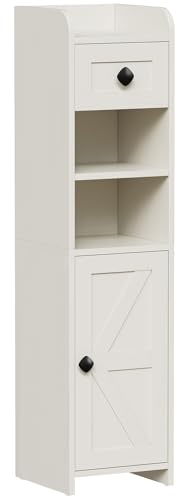 BEWISHOME Mobile Bagno,Mobiletto Stretto Bagno,Organizer da Bagno in stile Country,armadietto da Terra Salvaspazio con Cassetto,20x20x80cm,Bianco Nuvola EYYG05W