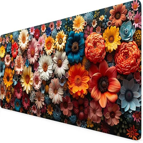Gaming Mouse Pad 1200x600x3mm, Color Mouse Mat Flower Mousepad Gaming With Stitched Edge, Waterproof Large Desk Pad, Soft Smooth Surface Keyboard Mat for Computer Office Desk Accessories for Men h8-75