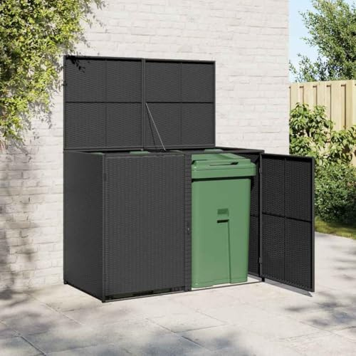 Abri de Jardin en Bois, Abris pour Poubelle Double Résine tressée Noir 148x80x111 cm, Rangement et Stockage Extérieurs pour Vélo et Outils