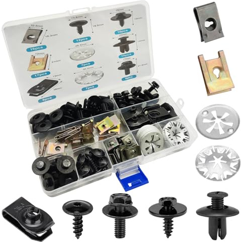 Karosserieschrauben Clips Set, 100 Stück Blechmutter Schraube Mutter Clip Kit Befestigungsclips Auto mit Klemmscheiben Hitzeschutzblech für Befestigen und Reparieren Autoteil
