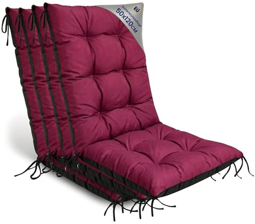 Amazinggirl Gartenstuhl Hochlehner Auflagen 4er Set 50x120 cm - Sitzauflagen Gartenmöbel Gartenstuhlauflagen Polster Auflage für Gartenstühle Sitzpolster Outdoor Stuhlauflagen Sitzkissen Bordeaux