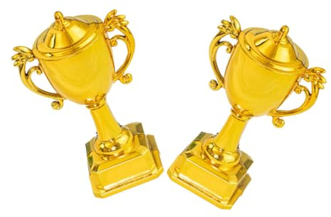 LIFKOME Decorazioni per Torte 2 Mini Coppe D’Oro in Plastica Decorazione Festa Compleanno e Premi Accessorio Riutilizzabile e Sicuro a Contatto Alimenti
