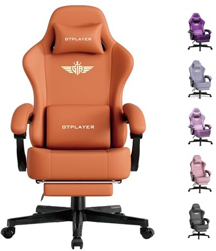 GTPLAYER Gaming Chair, Ergonomic Computer Chair with Footrest and Lumbar Support Height Adjustable Home Office with 360°-Swivel Seat and Headrest Orange