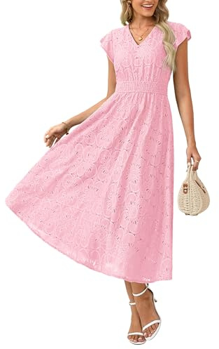 GRACE KARIN Robe bohème à col en V pour femme - Style décontracté - Plissée - Ample - Manches courtes - Avec poches