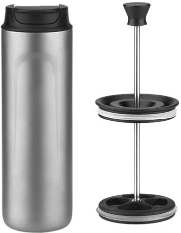 PODSJD Cafetière Portable à Piston 480ml en Titane Isolant Double Paroi – Maintien au Chaud/Froid, Étanchéité 360°, Parfaite pour Camping et Randonnée (Jet de sable)