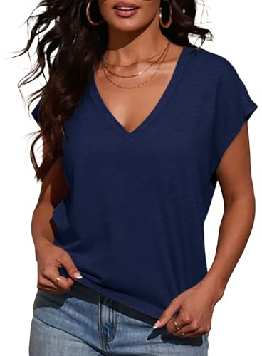 INFITTY T Shirts for Women UK Summer Short Sleeve Ladies Tops Going Out Tops Basic Blouse V Neck Top Trendy
