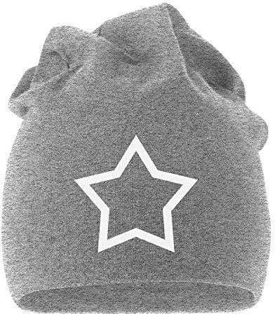 MoonWorks Coole Beanie aus weichem Jersey mit Stern Star Hollow, Bedruckte Mütze für Herren und Damen, grau Unisize